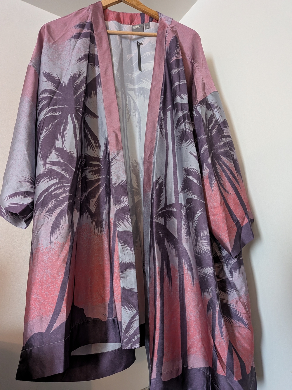 ASOS Pink and Purple Palm-Print Swim Cover-Up Kimono